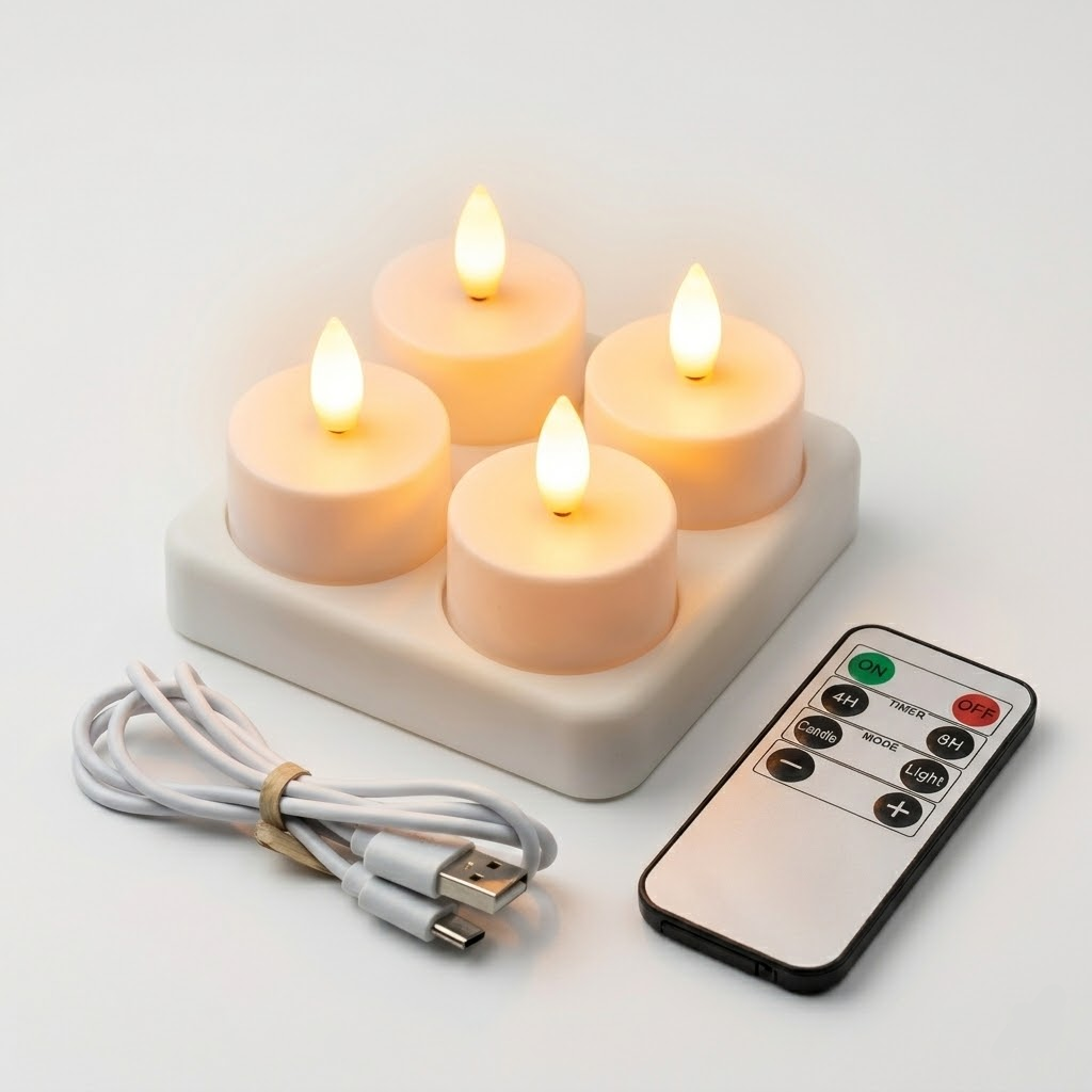 Juego de Velas LED Sin Llama con Mando a Distancia, Temporizador y Recargables por USB
