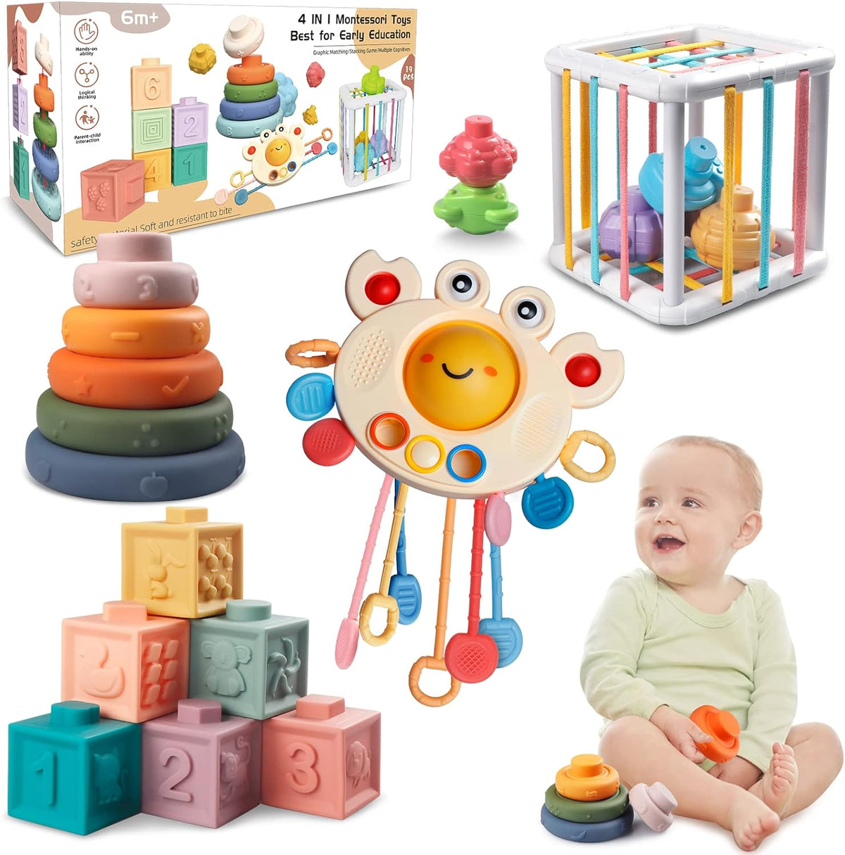 Juguetes sensoriales Montessori para bebés