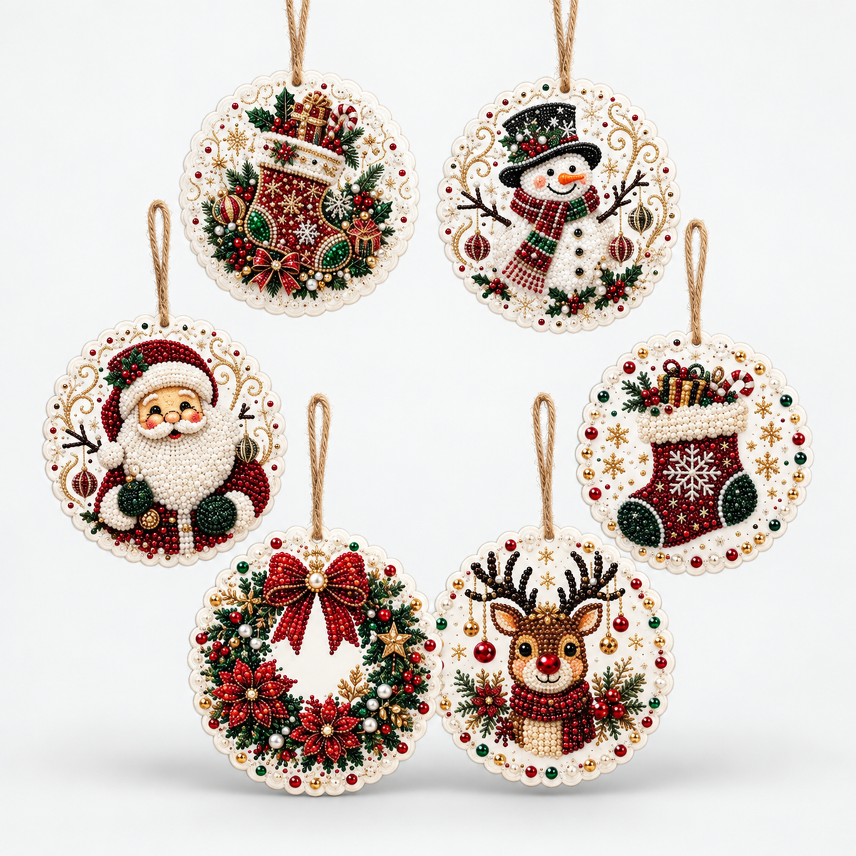 Kit de adornos navideños de pintura de diamantes (6 piezas)