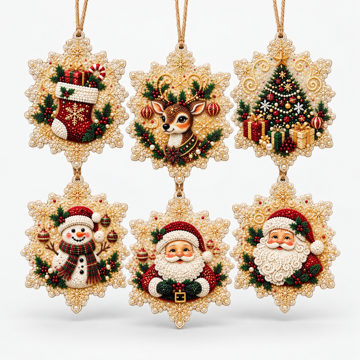 Kit de adornos navideños de pintura de diamantes (6 piezas)