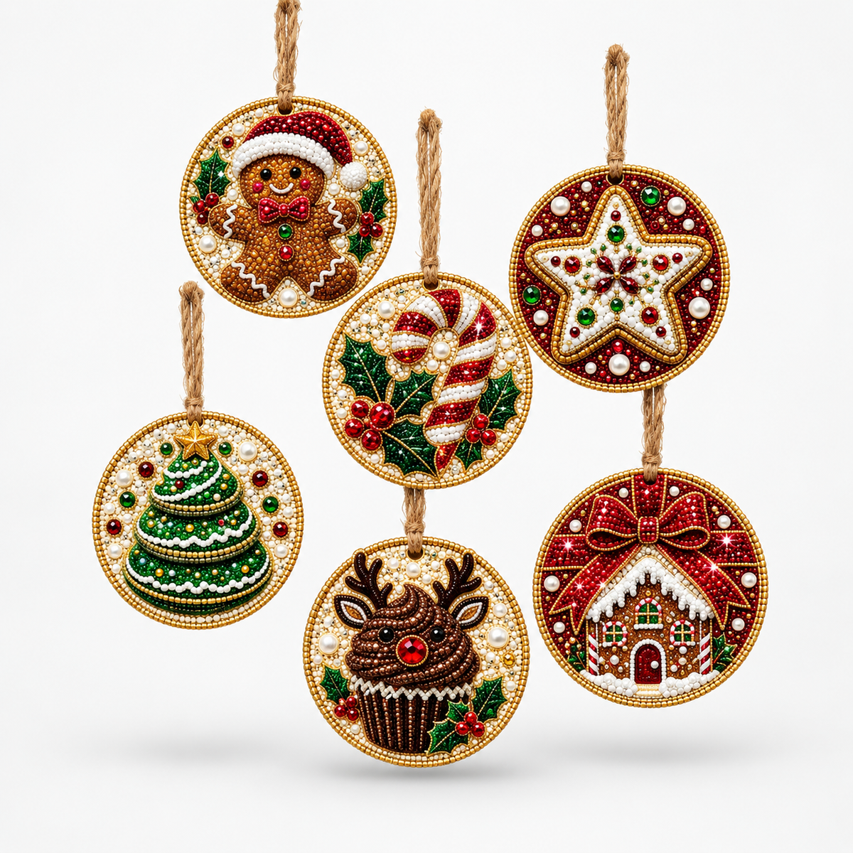Kit de adornos navideños de pintura de diamantes (6 piezas)