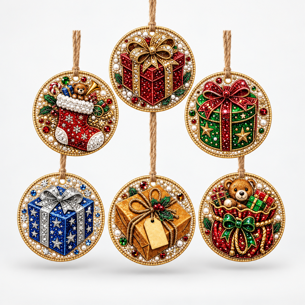 Kit de adornos navideños de pintura de diamantes (6 piezas)