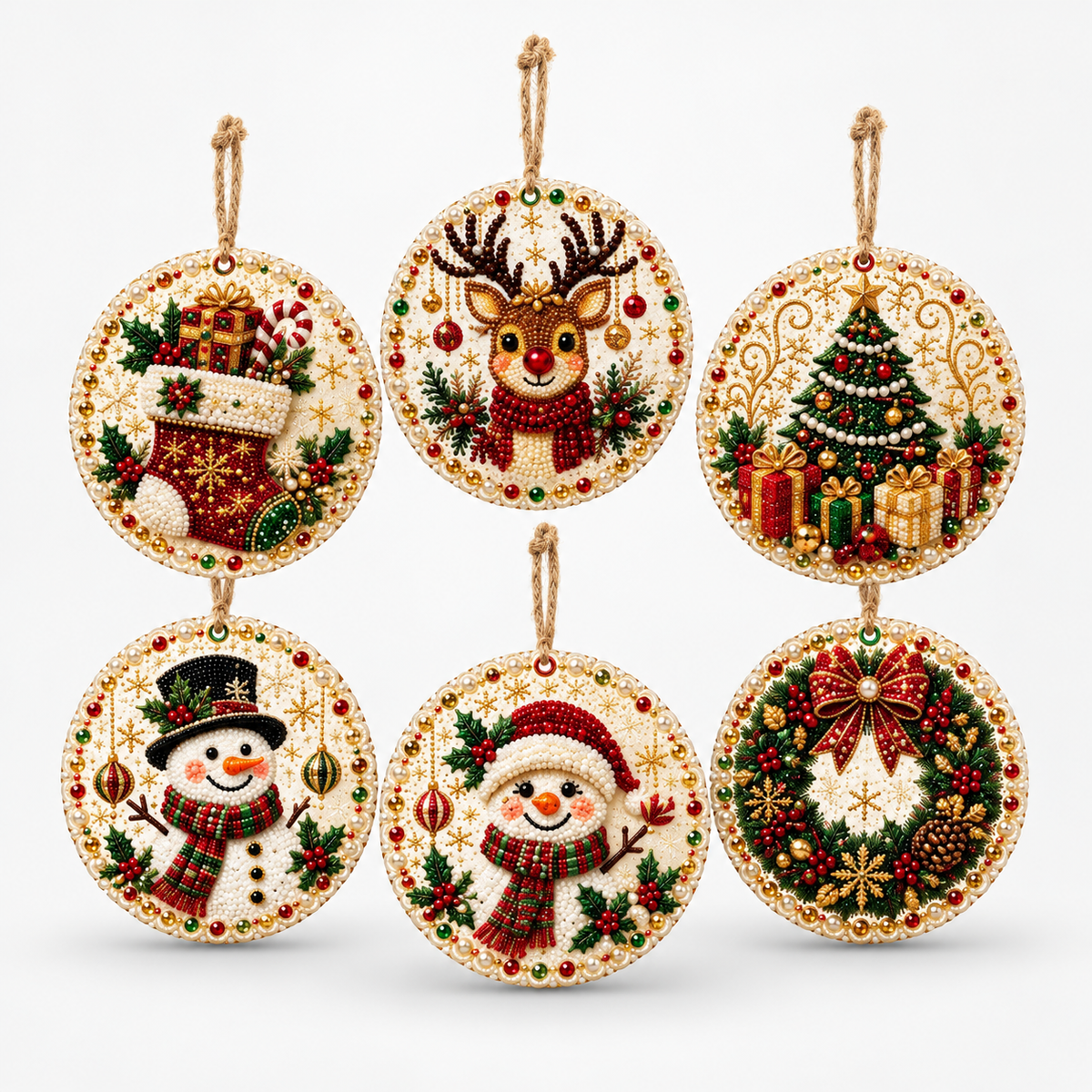 Kit de adornos navideños de pintura de diamantes (6 piezas)