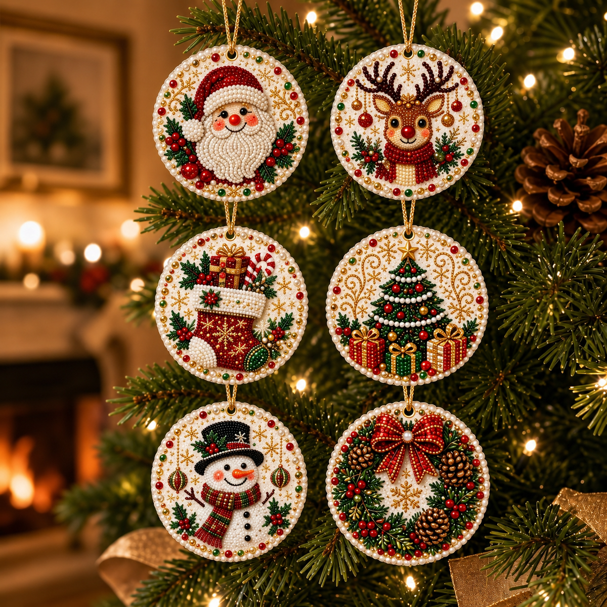 Kit de adornos navideños de pintura de diamantes (6 piezas)