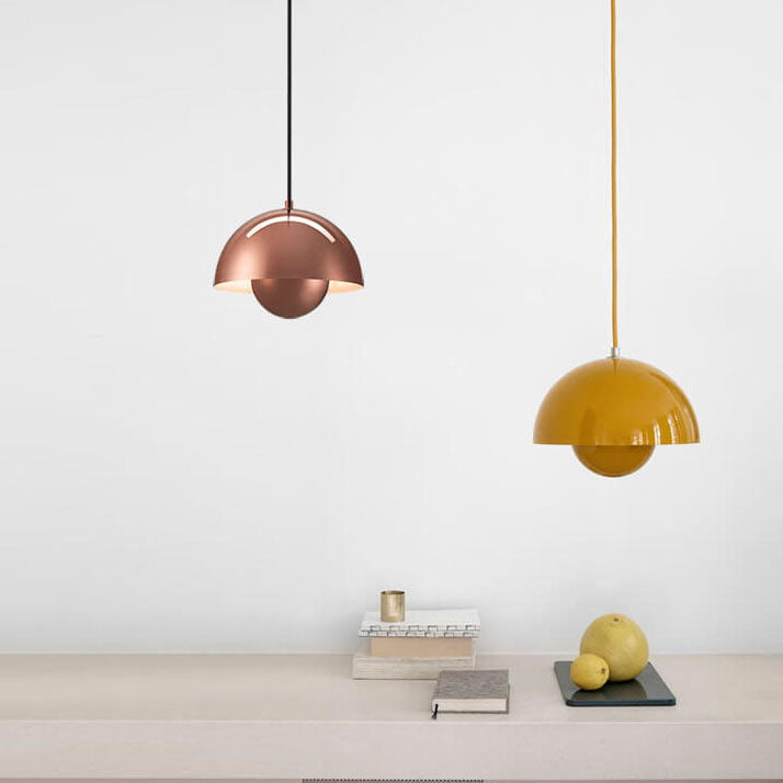 Lámpara colgante nórdica con pantalla metálica en cúpula - Lámpara de techo ajustable para iluminación de cocina escandinava