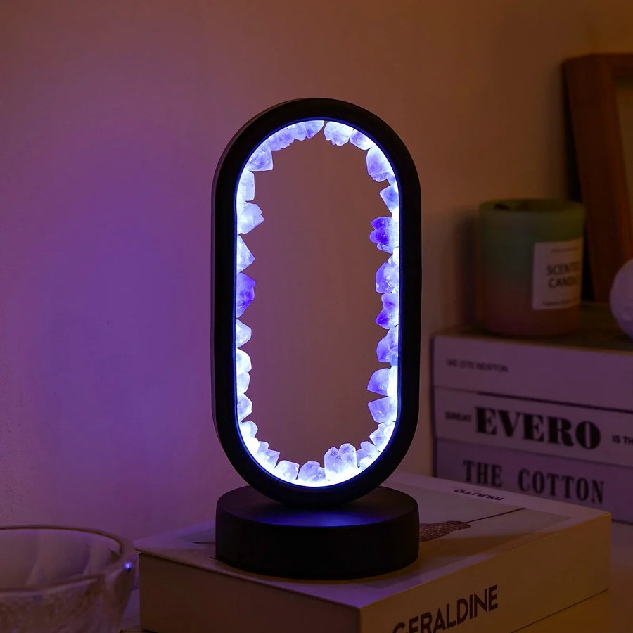 Lámpara de cristal natural de amatista: luz relajante para dormitorio y meditación