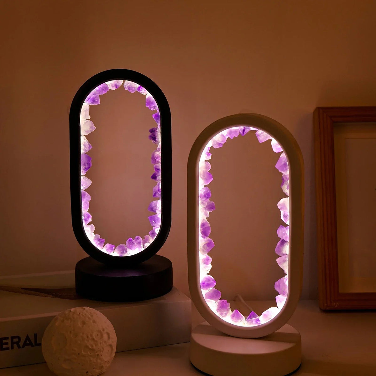 Lámpara de cristal natural de amatista: luz relajante para dormitorio y meditación