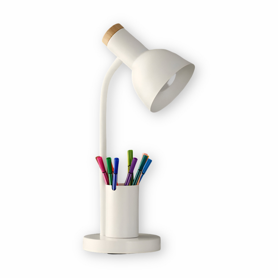 Lámpara de escritorio LED estilo escandinavo moderno con elegante portalápices - Iluminación relajante para oficina, lectura y decoración del hogar