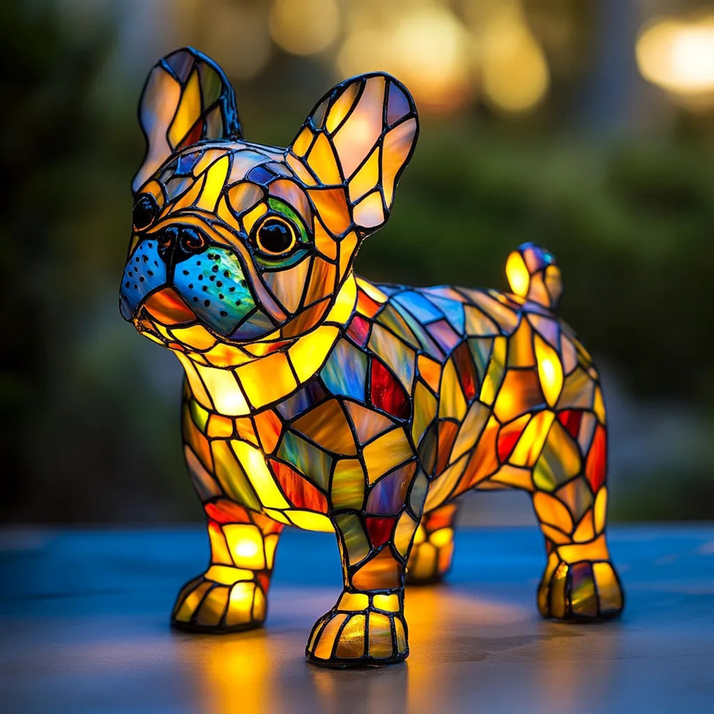 Lámpara de Perro de Vitral Hecha a Mano | Luz para Amantes de los Perros