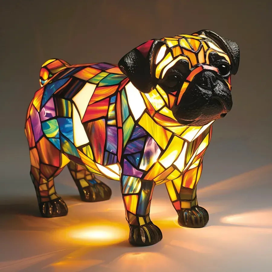 Lámpara de Perro de Vitral Hecha a Mano | Luz para Amantes de los Perros