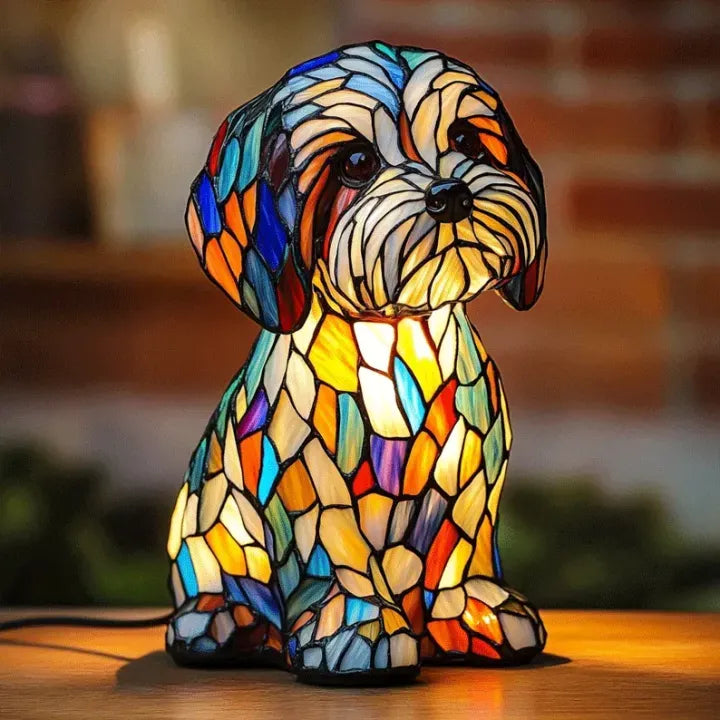 Lámpara de Perro de Vitral Hecha a Mano | Luz para Amantes de los Perros