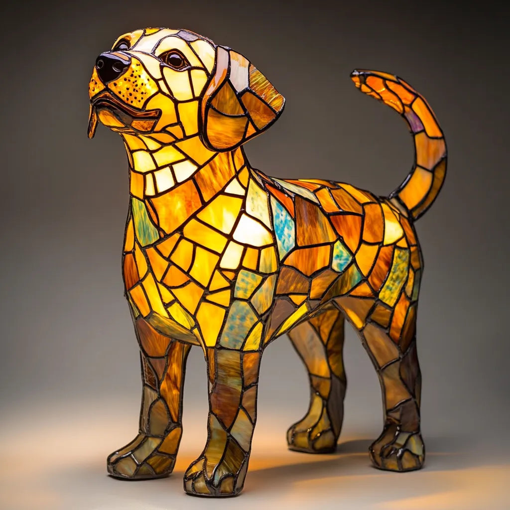 Lámpara de Perro de Vitral Hecha a Mano | Luz para Amantes de los Perros