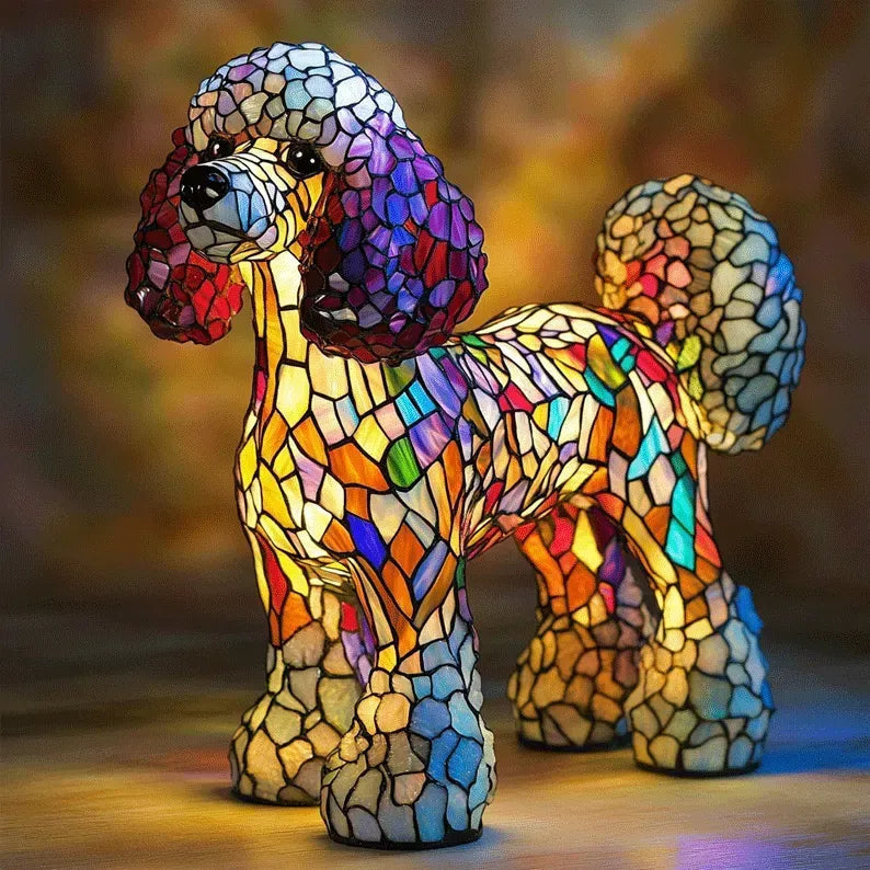 Lámpara de Perro de Vitral Hecha a Mano | Luz para Amantes de los Perros