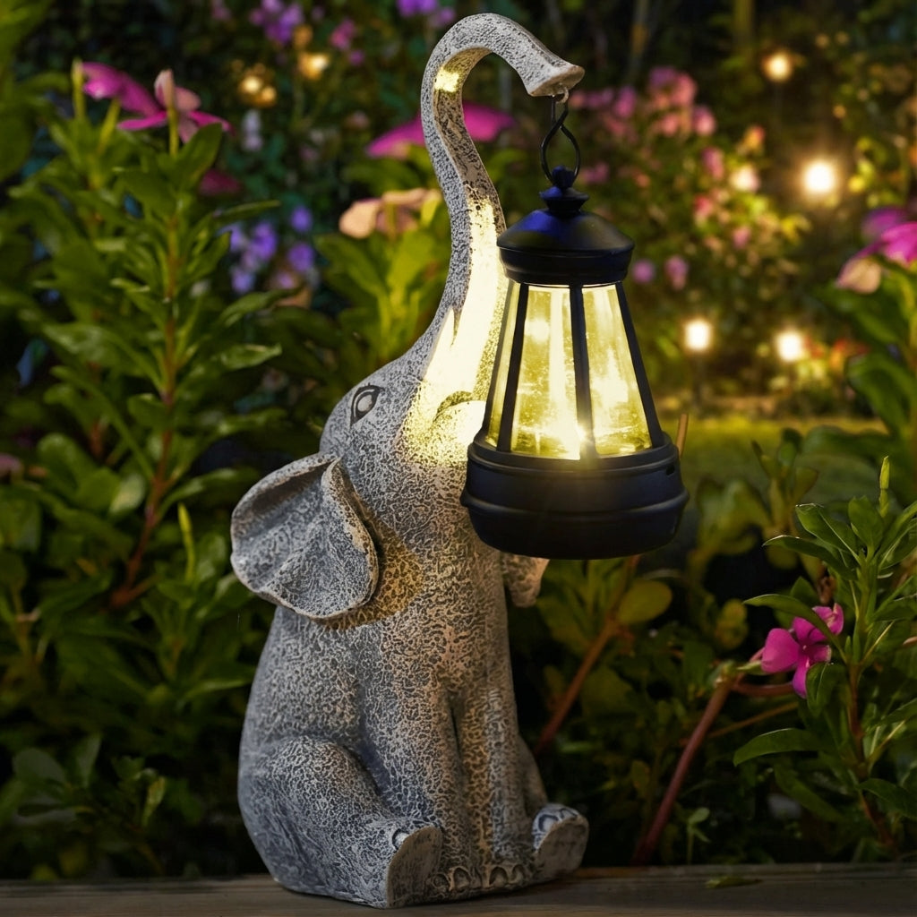 Lámpara Solar de Jardín con Forma de Elefante e Iluminación LED Ambiental Automática