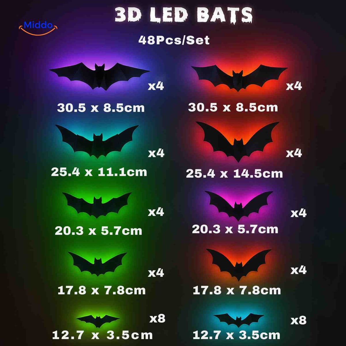 Lámpara y decoración de Halloween en 3D con luz LED y pegatinas de pared