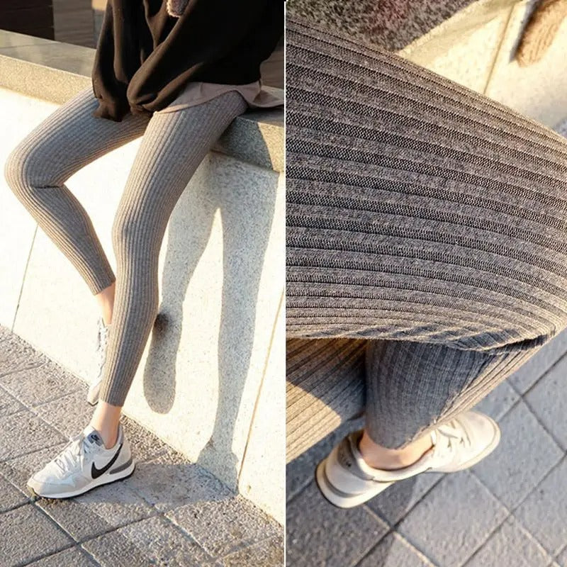 Leggings de punto acanalado de talle alto para mujer