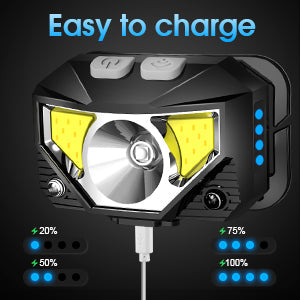 Linterna frontal LED: recargable, resistente al agua y con sensor de movimiento | Pack de 2 unidades