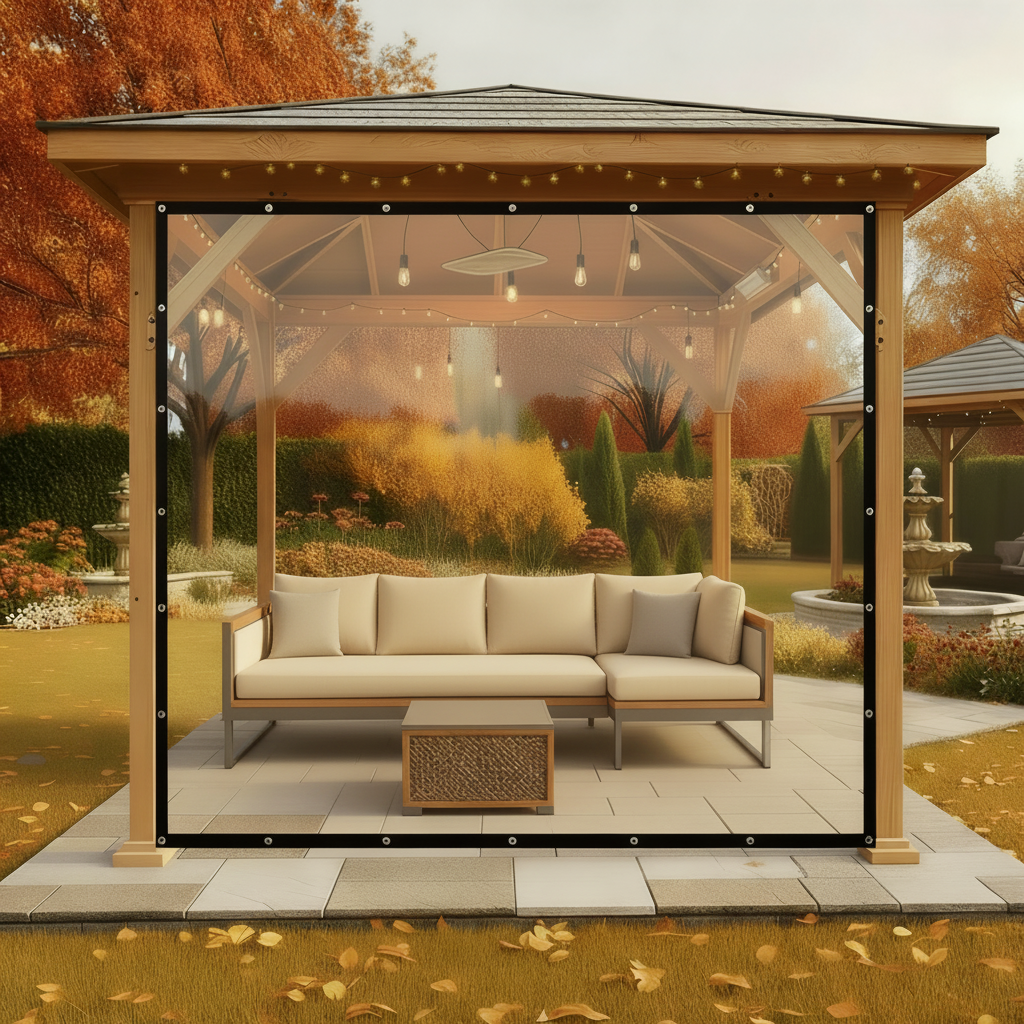 Lona protectora transparente de PVC resistente a la intemperie con ojetes para cenadores, pérgolas y porches, grosor de 0,35 mm