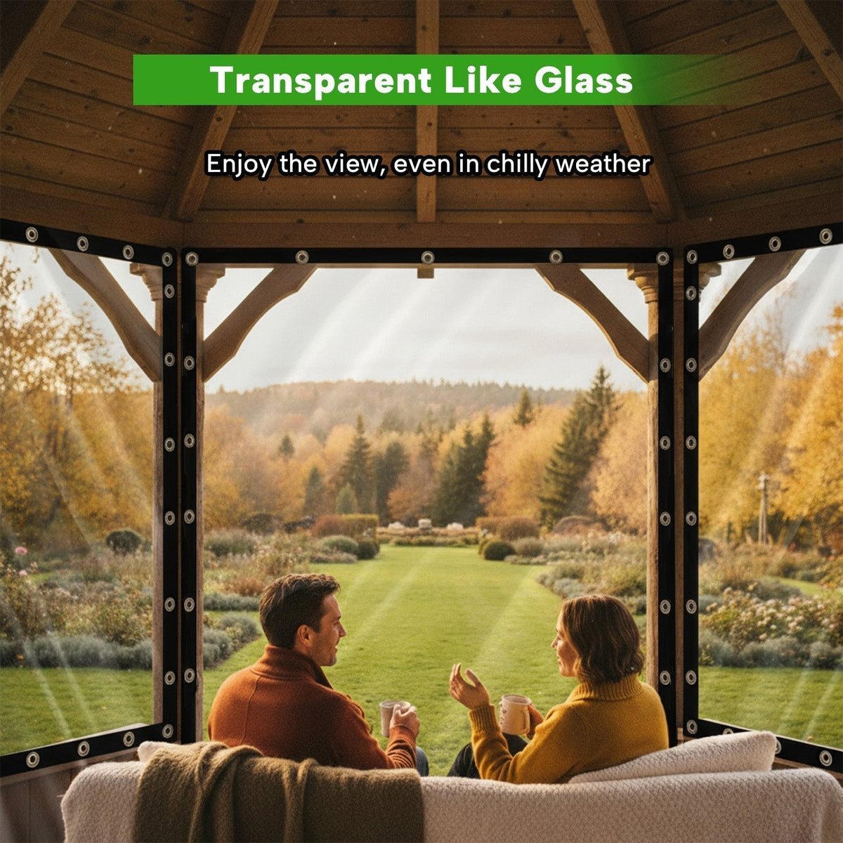 Lona protectora transparente de PVC resistente a la intemperie con ojetes para cenadores, pérgolas y porches, grosor de 0,35 mm