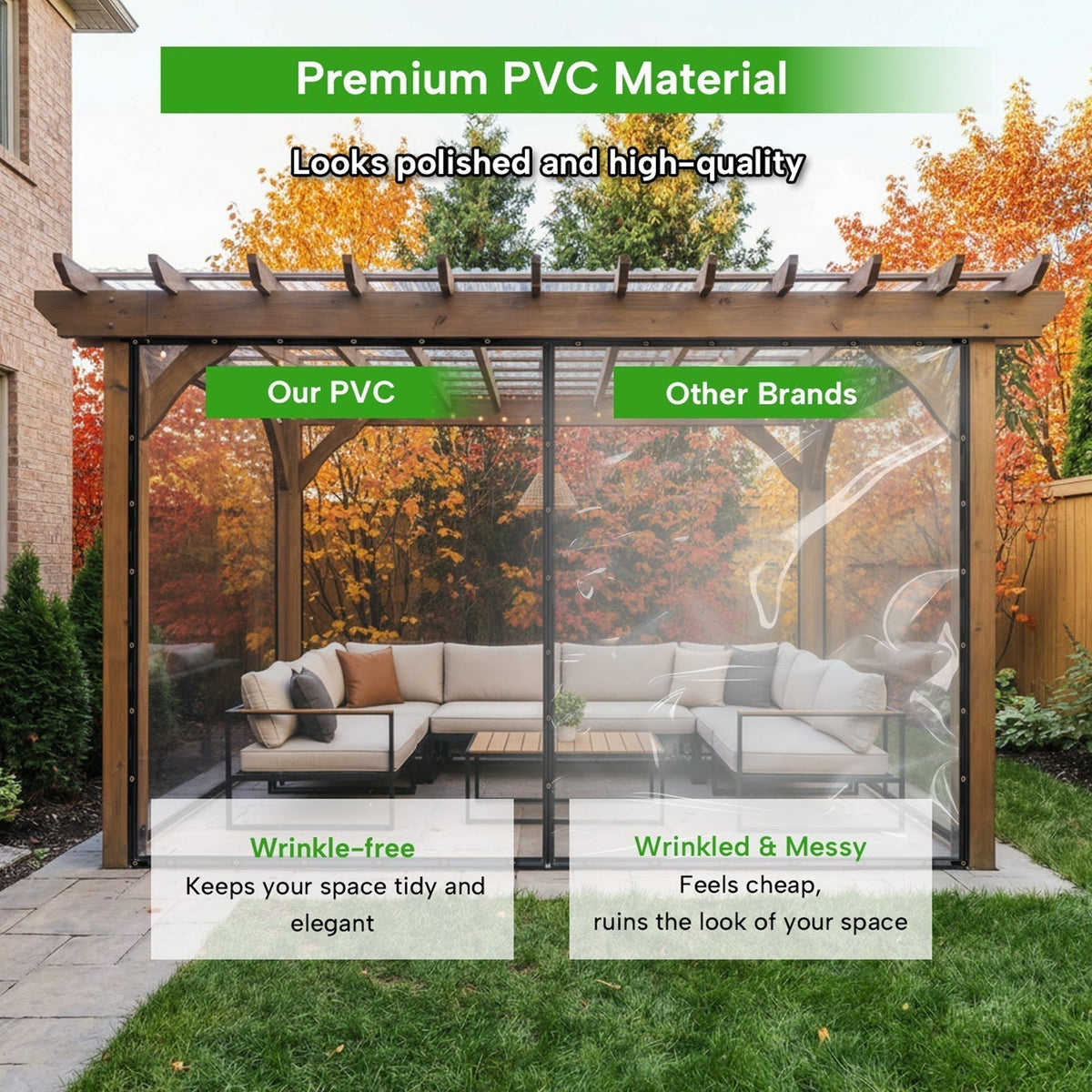 Lona protectora transparente de PVC resistente a la intemperie con ojetes para cenadores, pérgolas y porches, grosor de 0,35 mm