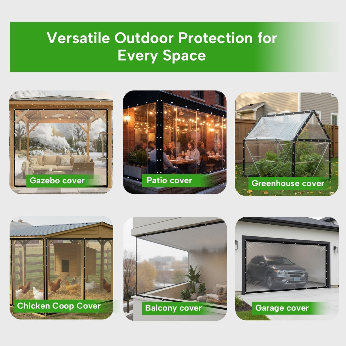 Lona protectora transparente de PVC resistente a la intemperie con ojetes para cenadores, pérgolas y porches, grosor de 0,35 mm