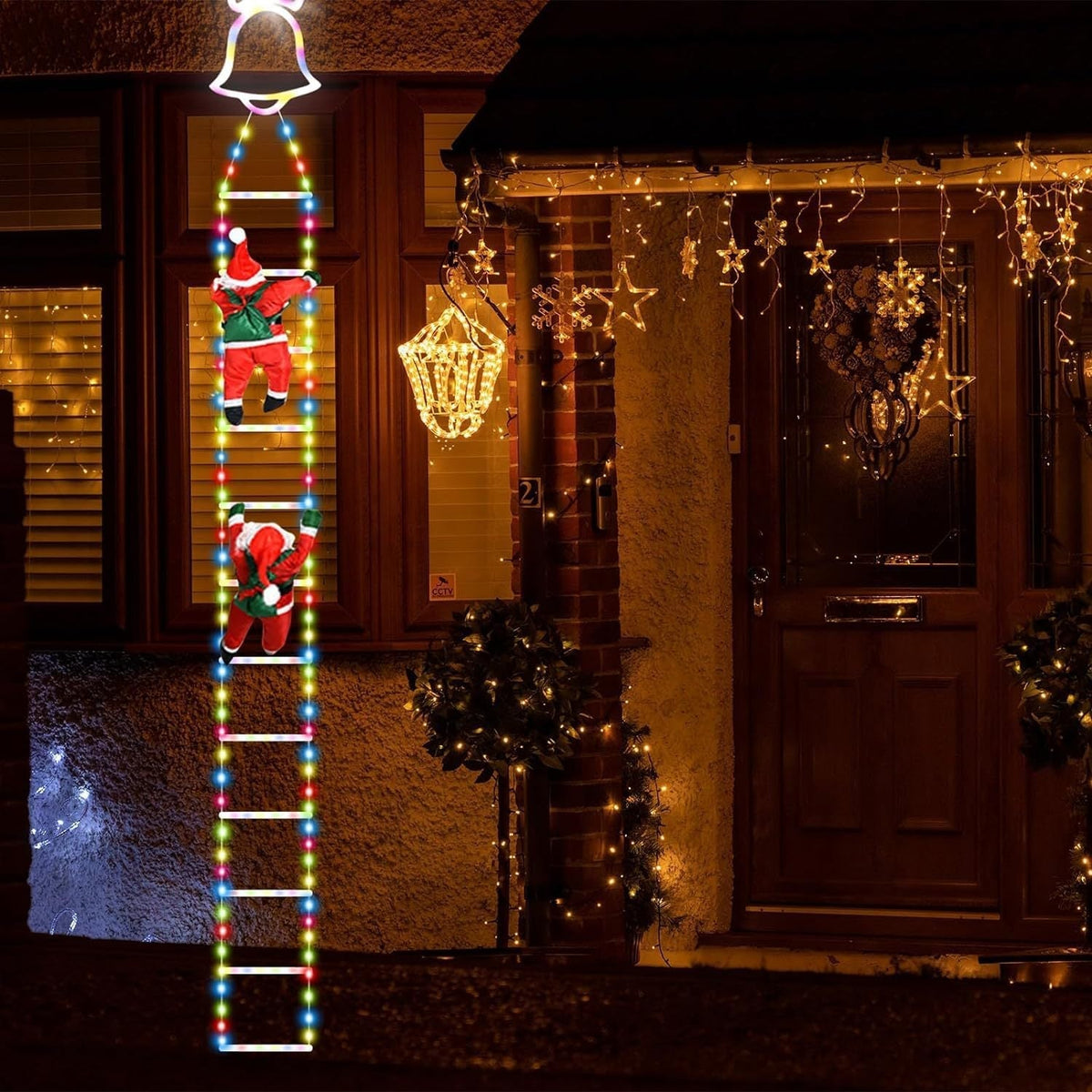 Luces navideñas animadas para escalera con Papá Noel trepador y mando a distancia