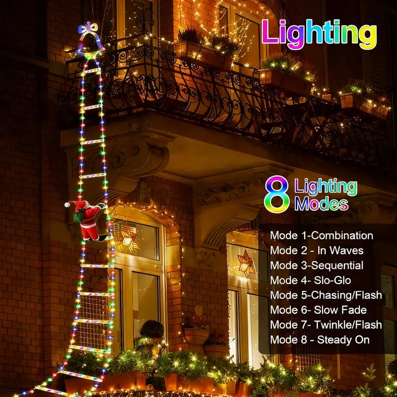 Luces navideñas animadas para escalera con Papá Noel trepador y mando a distancia