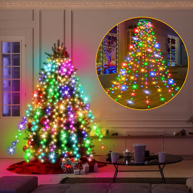 Luces para árbol de Navidad en cascada con mando a distancia