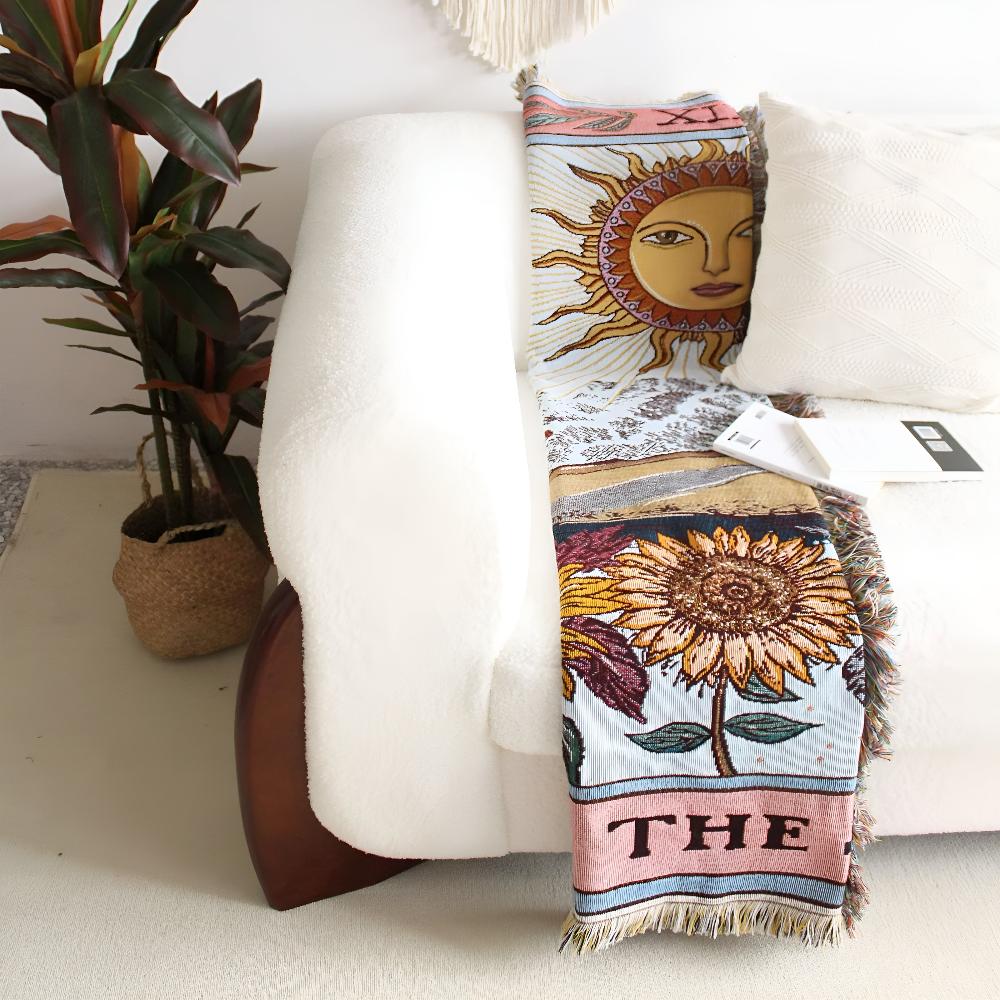 Manta tapiz estilo bohemio con motivo de sol