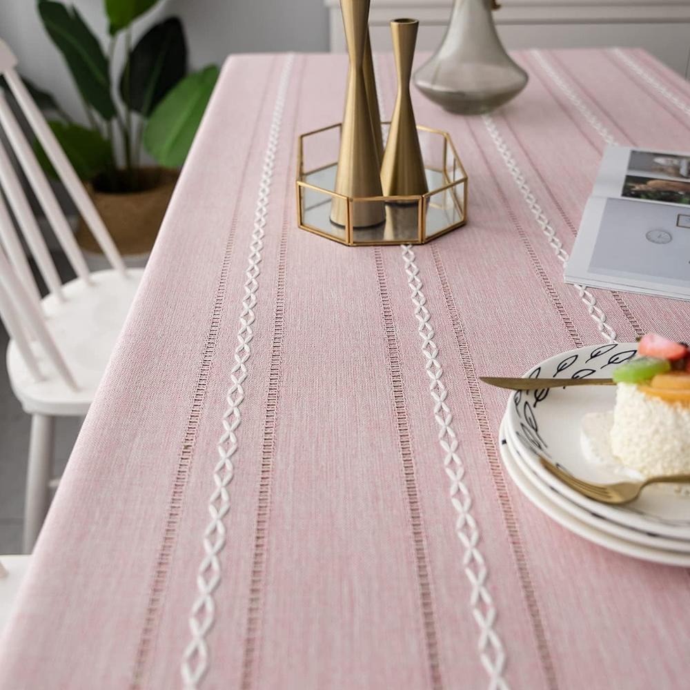 Mantel para mesa de comedor rústico a rayas de algodón y lino con un diseño elegante