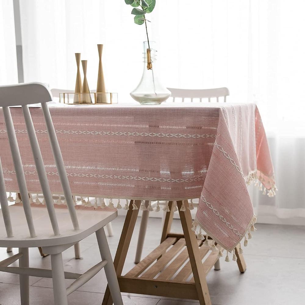 Mantel para mesa de comedor rústico a rayas de algodón y lino con un diseño elegante