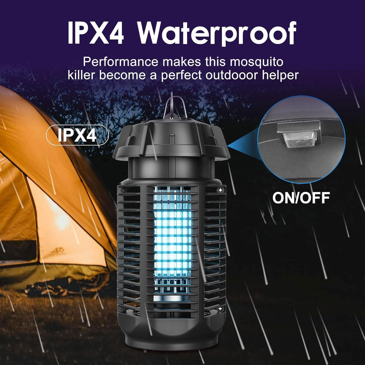 Matainsectos eléctrico con luz UV de 20 W y rejilla de alta tensión de 4200 V, resistente al agua IPX4