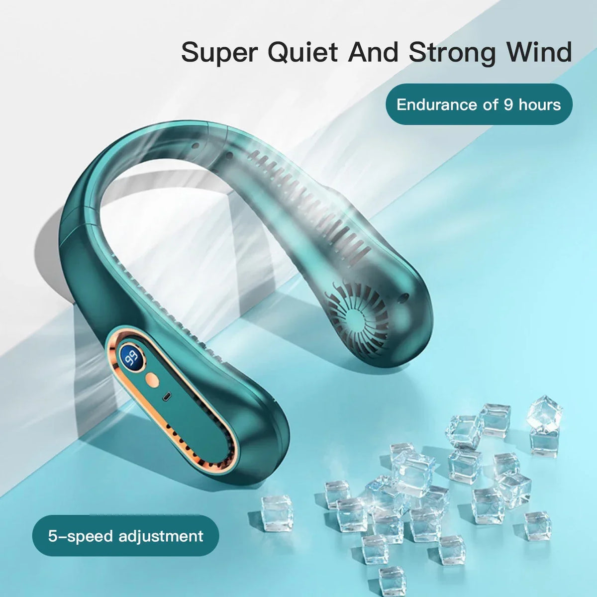 Mini Ventilador de Cuello Portátil Sin Aspas con Pantalla Digital - Enfriador de Cuello Recargable por USB Manos Libres