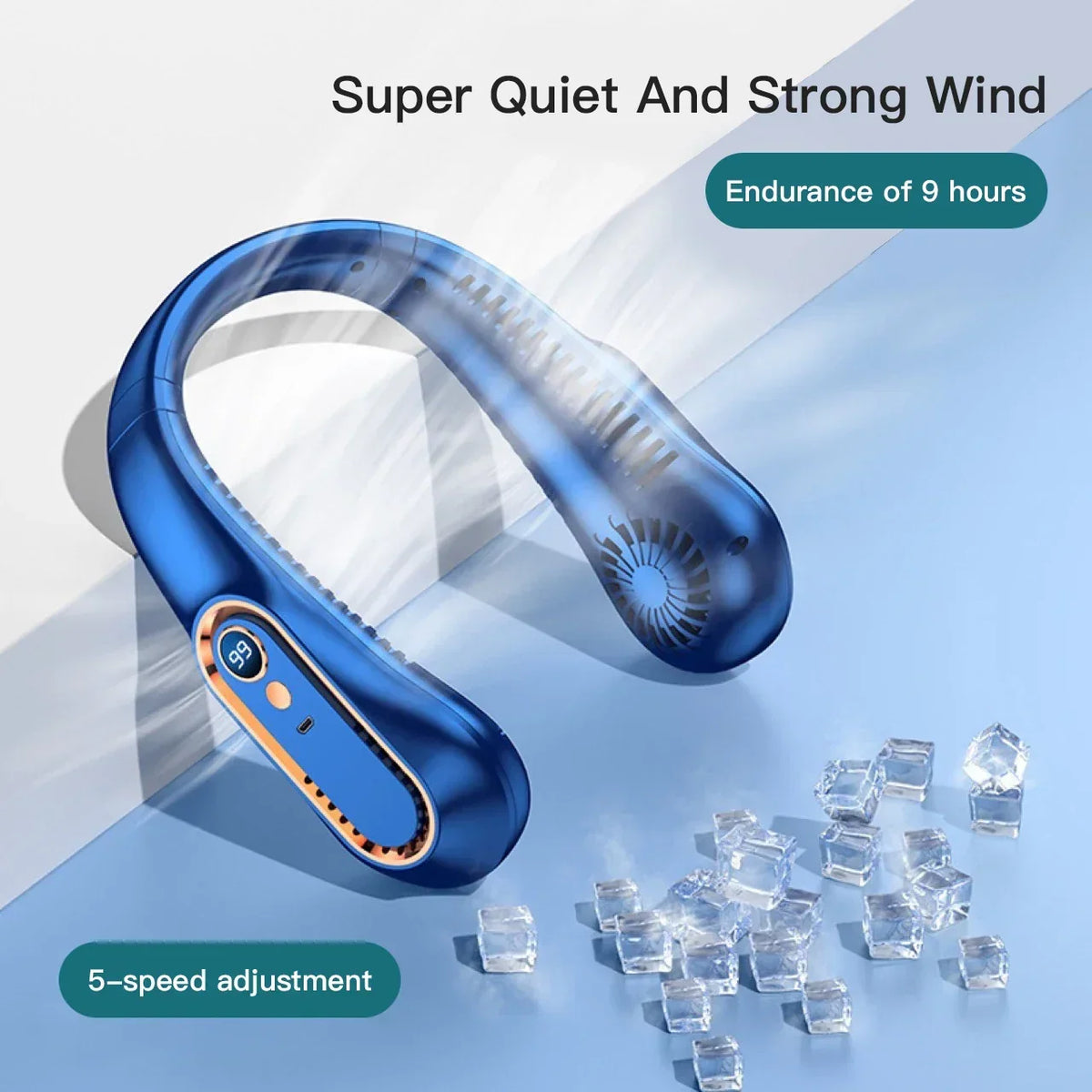 Mini Ventilador de Cuello Portátil Sin Aspas con Pantalla Digital - Enfriador de Cuello Recargable por USB Manos Libres