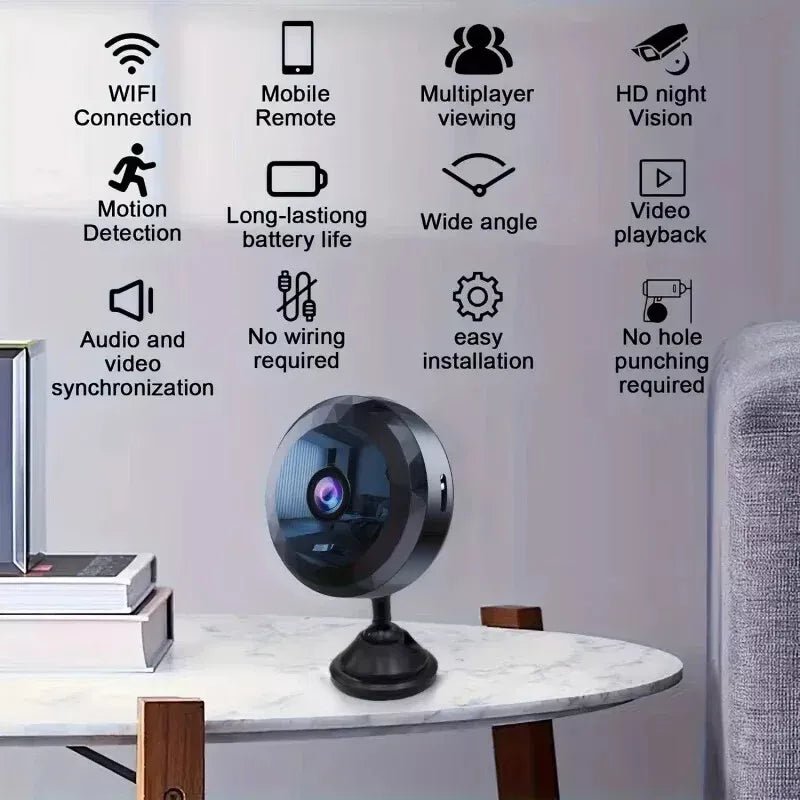 Minicámara WiFi: 1080P HD, Visión Nocturna, Detección de Movimiento