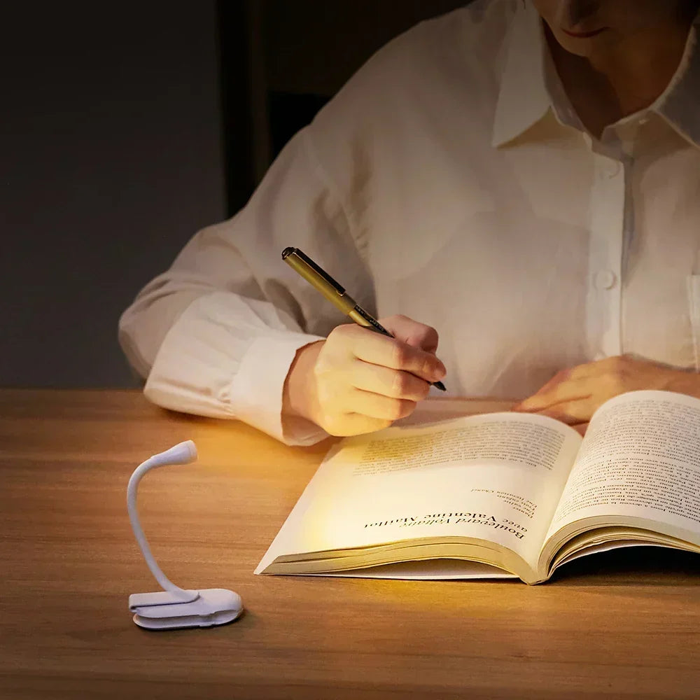 Miniluz de Lectura para Libro - Luz Nocturna Portátil con Clip y Carga USB, LED Regulable con Protección Ocular para Dormitorio y Camping - Lámpara de Libro con Pinza Giratoria de 360°