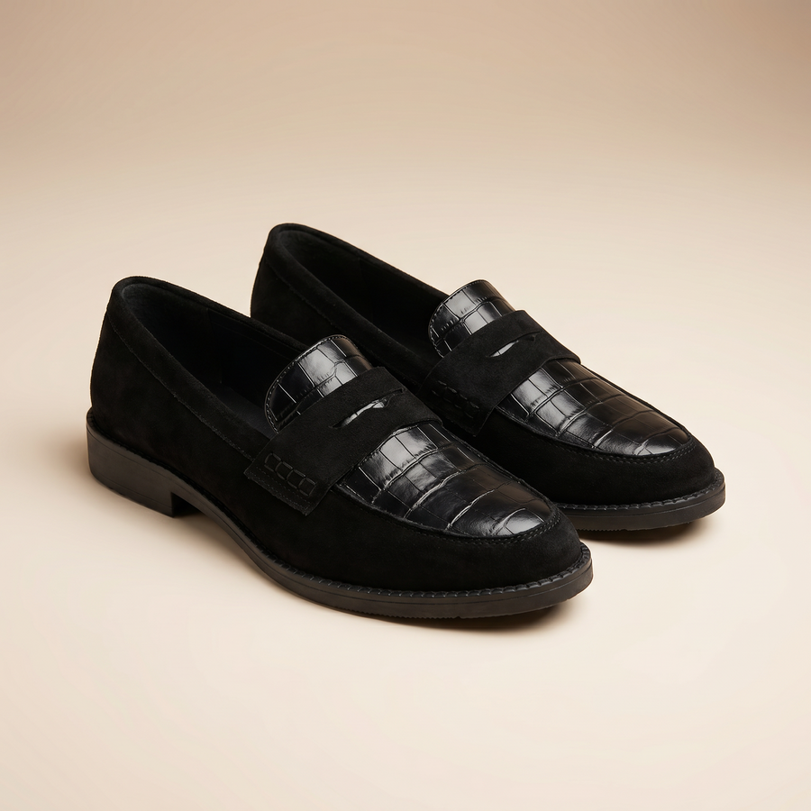 Mocasines de cuero para mujer con patrón de cocodrilo | Zapatos sin cordones acolchados