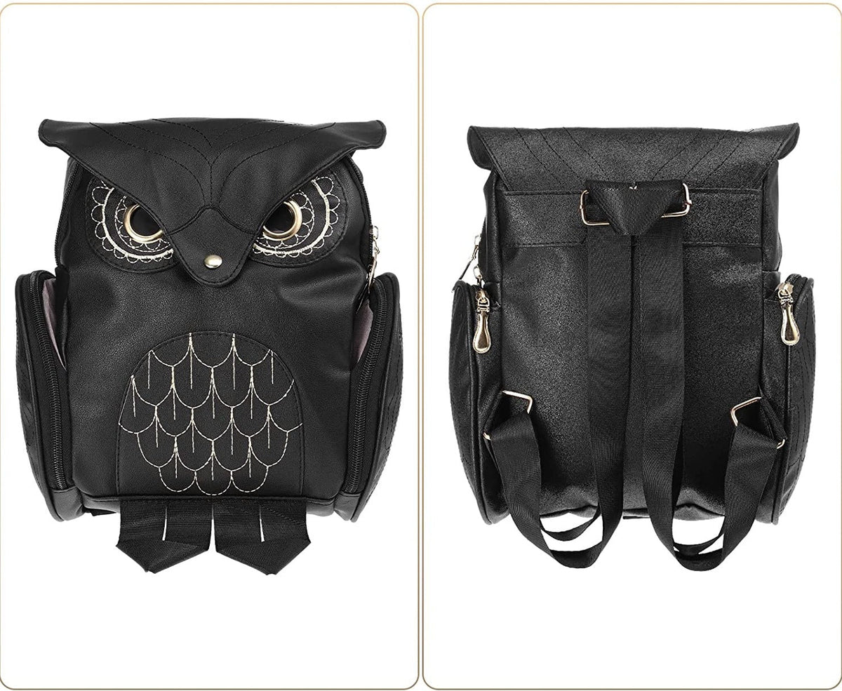 Mochila de cuero PU para mujer con estampado de búho y múltiples bolsillos
