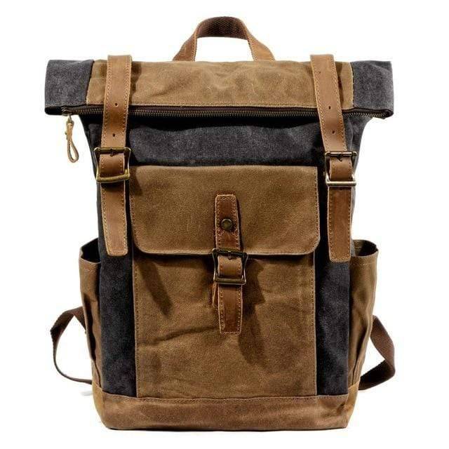 Mochila de lona y cuero estilo vintage resistente