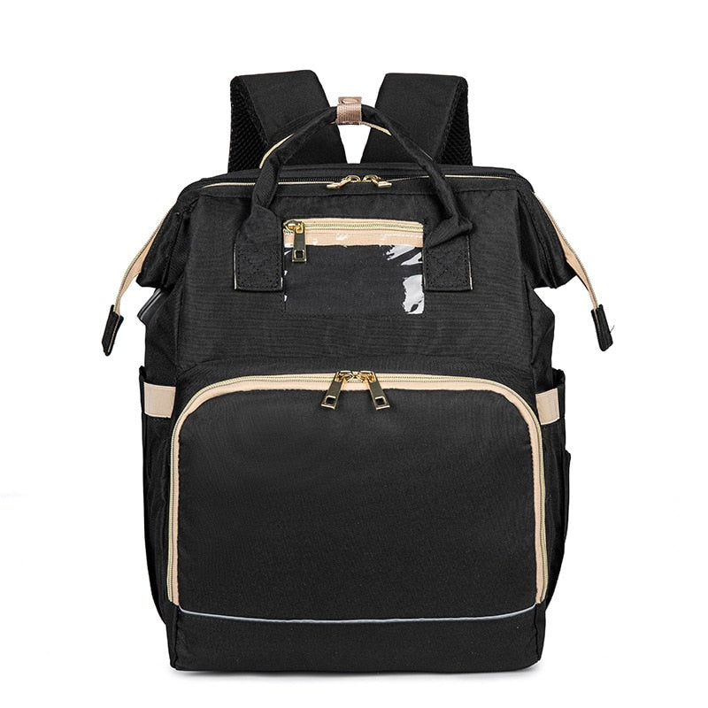 Mochila pañalera con cuna plegable – diseño impermeable con múltiples bolsillos