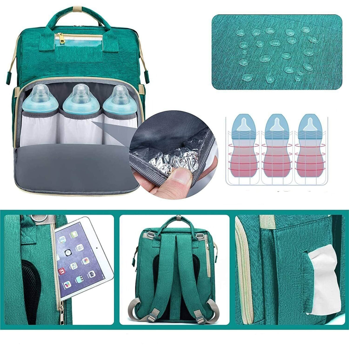 Mochila pañalera con cuna plegable – diseño impermeable con múltiples bolsillos