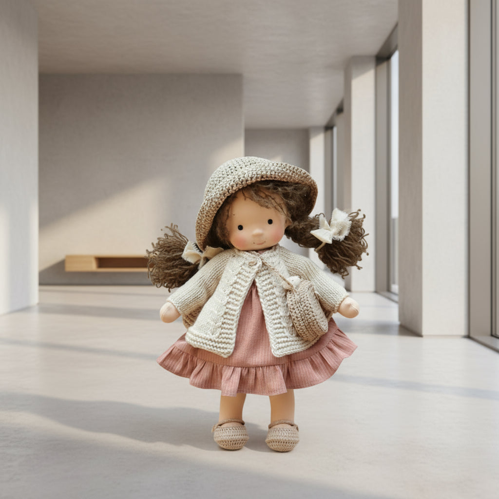 Muñeca Waldorf de algodón hecha a mano para juego creativo