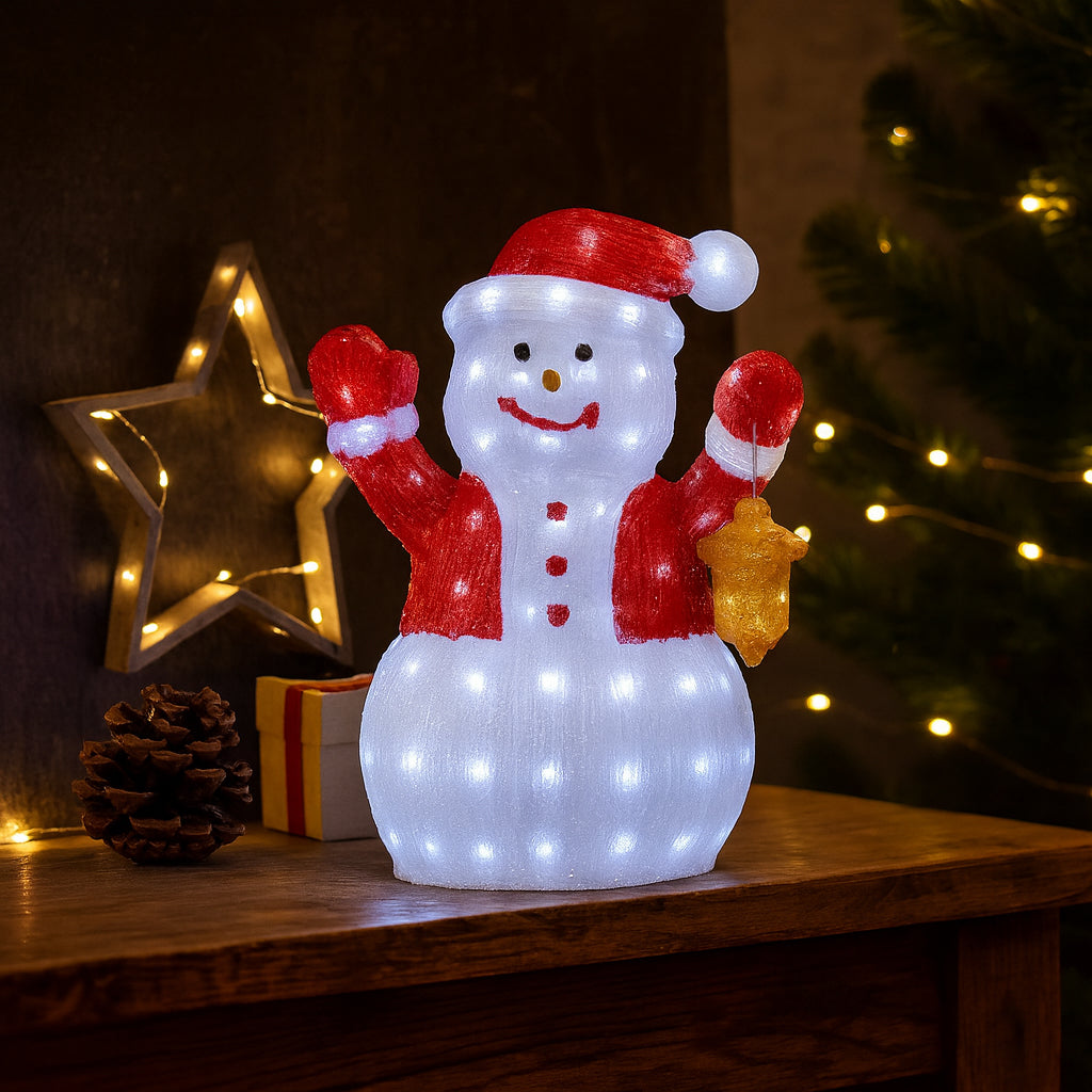 Muñeco de nieve de acrílico de 60 cm de altura con luces LED