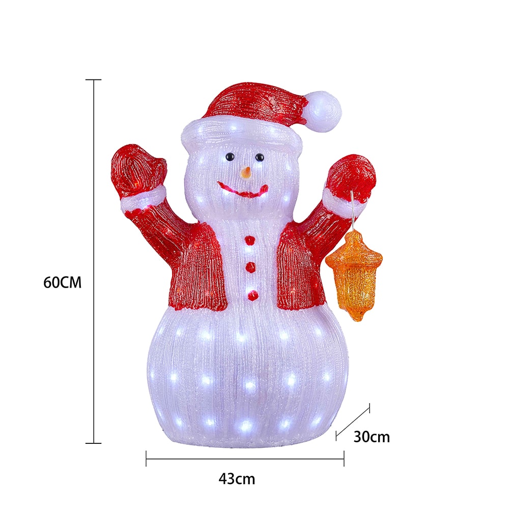 Muñeco de nieve de acrílico de 60 cm de altura con luces LED