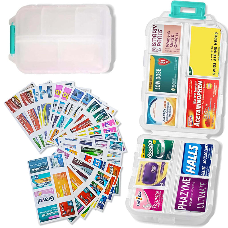 Organizador de pastillas compacto y portátil para viaje con 161 etiquetas