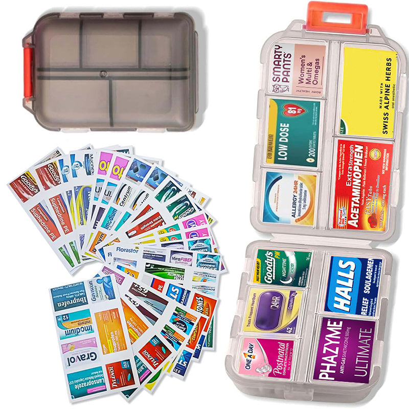 Organizador de pastillas compacto y portátil para viaje con 161 etiquetas