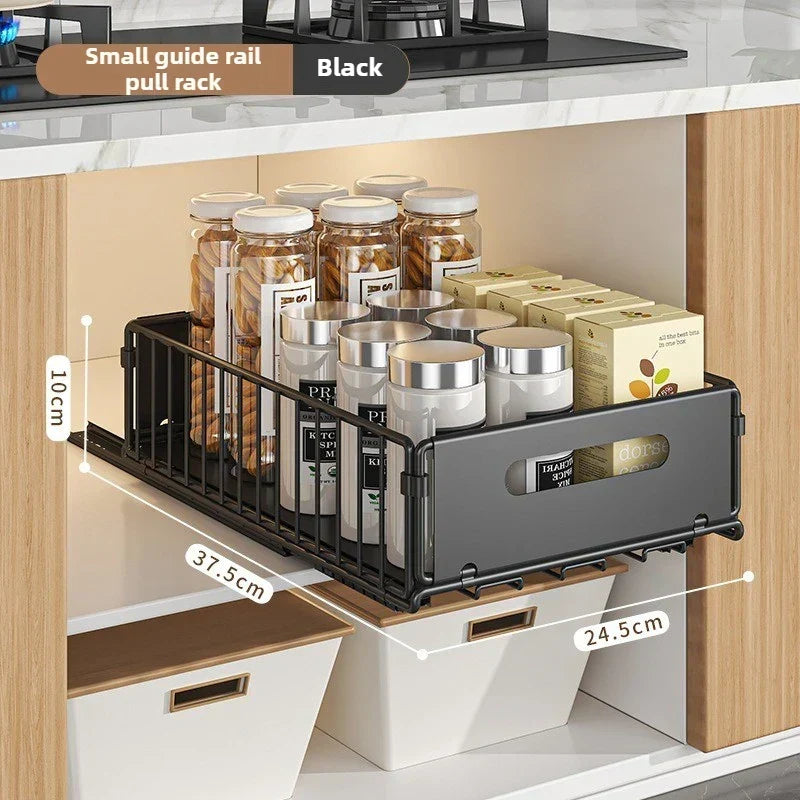 Organizador Extensible de Cajón para Especias para Armarios Profundos, Acero al Carbono, Negro