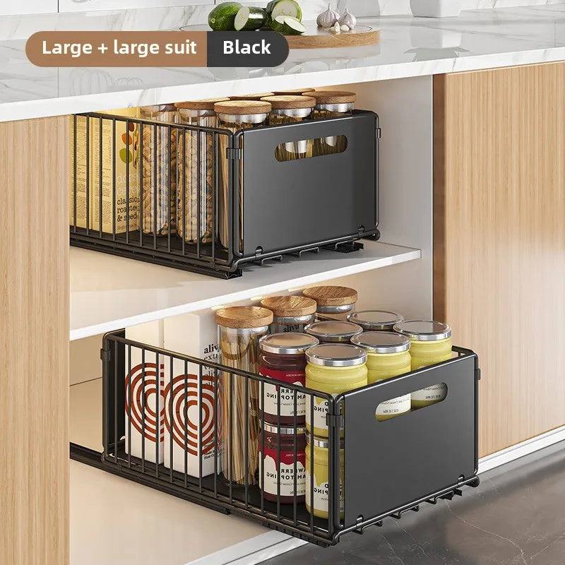 Organizador Extensible de Cajón para Especias para Armarios Profundos, Acero al Carbono, Negro