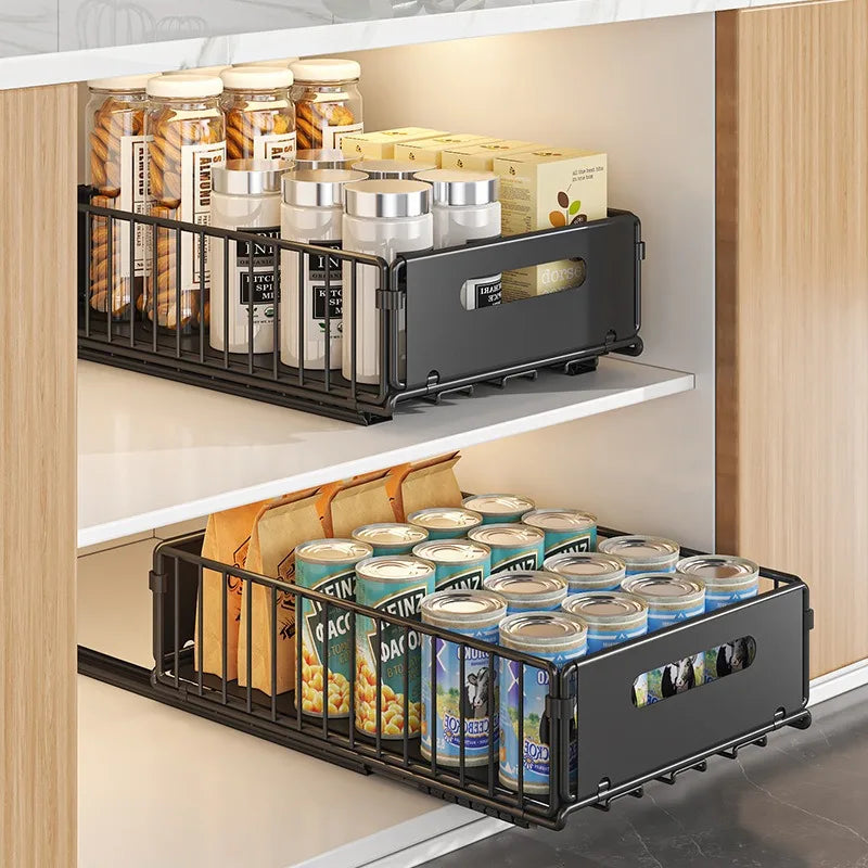 Organizador Extensible de Cajón para Especias para Armarios Profundos, Acero al Carbono, Negro