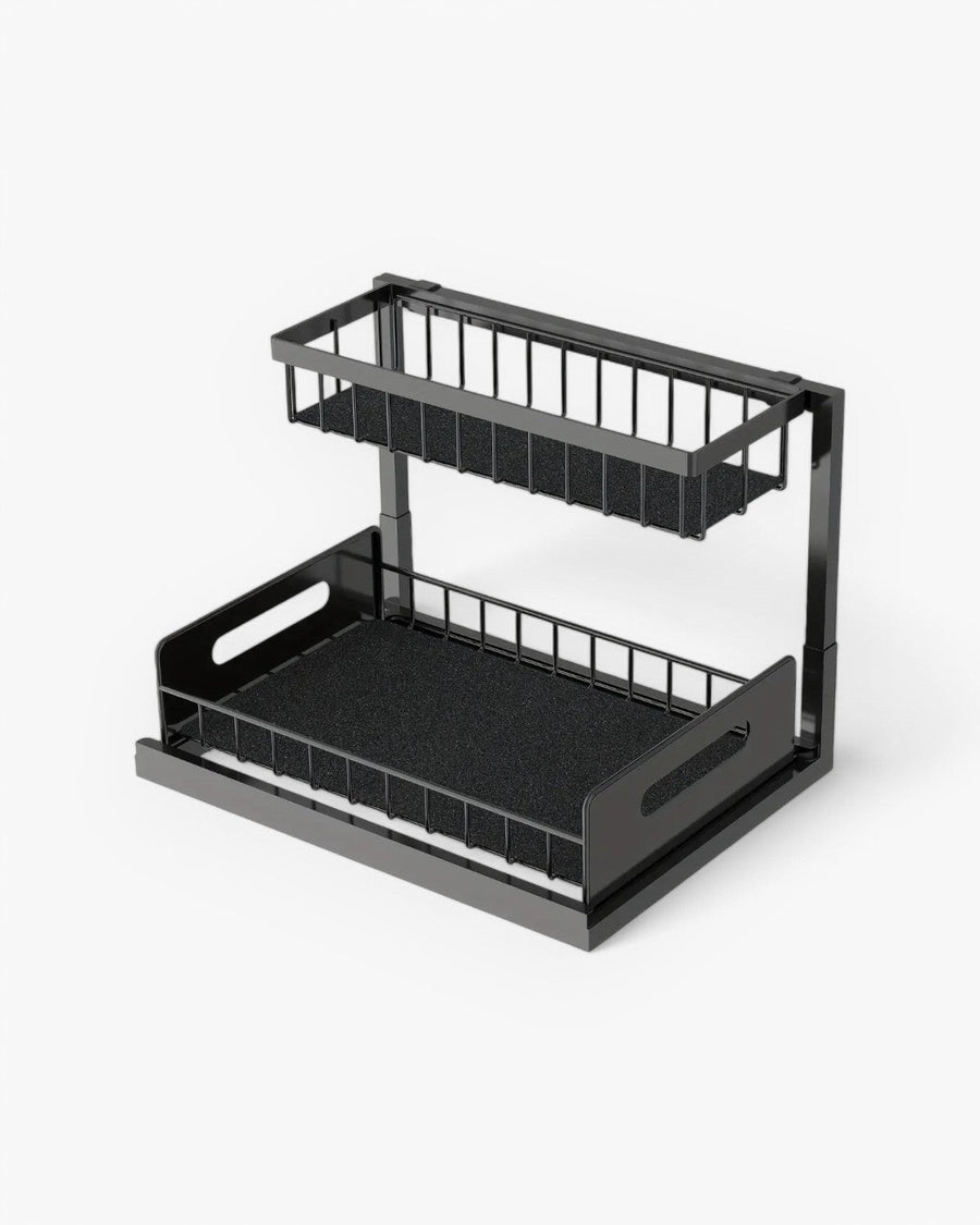 Organizador extraíble para bajo armario de dos niveles en negro y blanco
